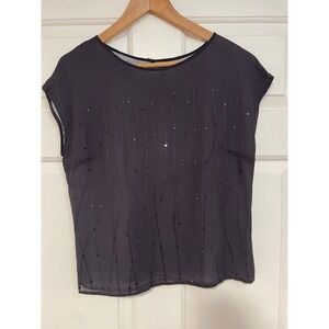 VTG 70s 100% Silk Dark Gray Beaded Sleeveless Blouse M 10 Norton‎ McNaughton